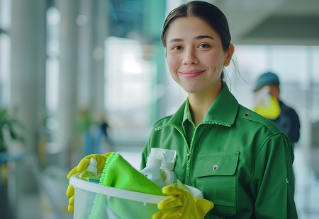 Freundliche Reinigungskraft: Zuverlässiger Reinigungsservice für Büros, Praxen und Privathaushalte.
